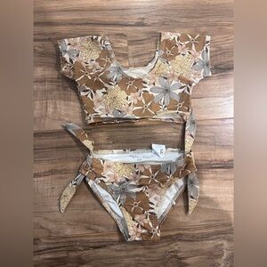 Rylee + Cru Floral Bikini Set in Brown, Cream & Tan 2-3 years